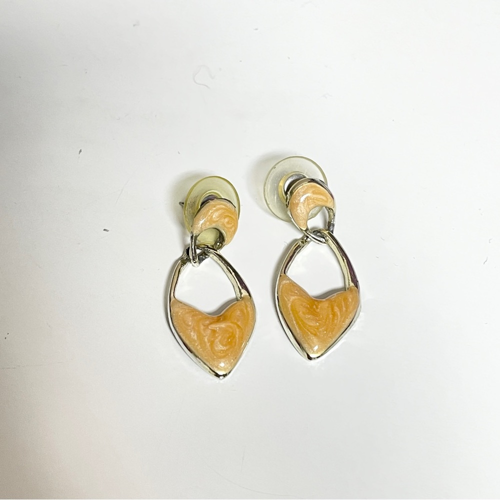 Vintage light orange heart shaped peach colored dangle earrings